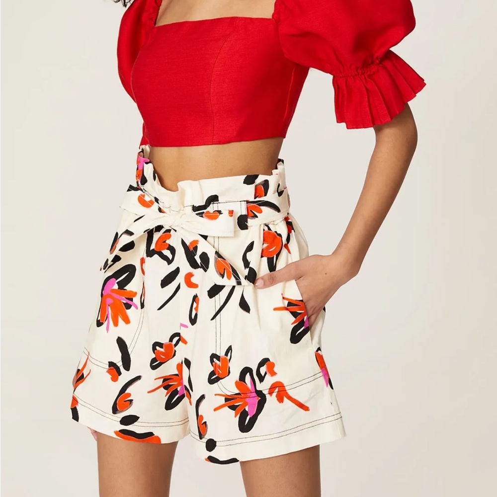 Tanya Taylor Floral Paper Bag Short